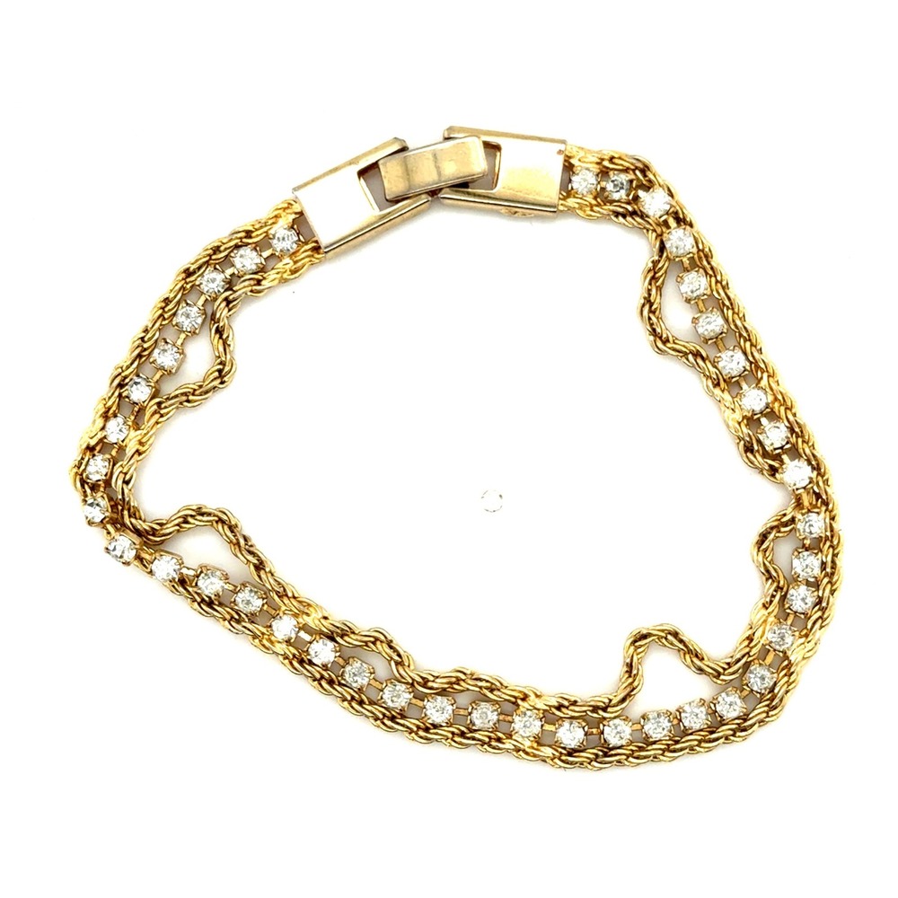 Gold Tone Triple Strand Crystal Rope Chain Tennis Bracelet 7 Inch